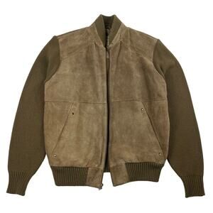 Vintage Leather Sweater Brown Beige Jacket 80s Oakton Size Large